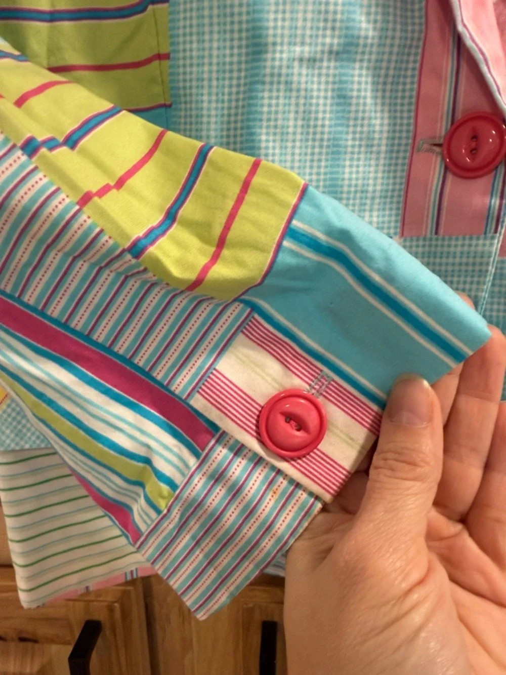 Vintage Charming 3 Sisters Cottagecore Pastel Patchwork Stripe Blazer Size S